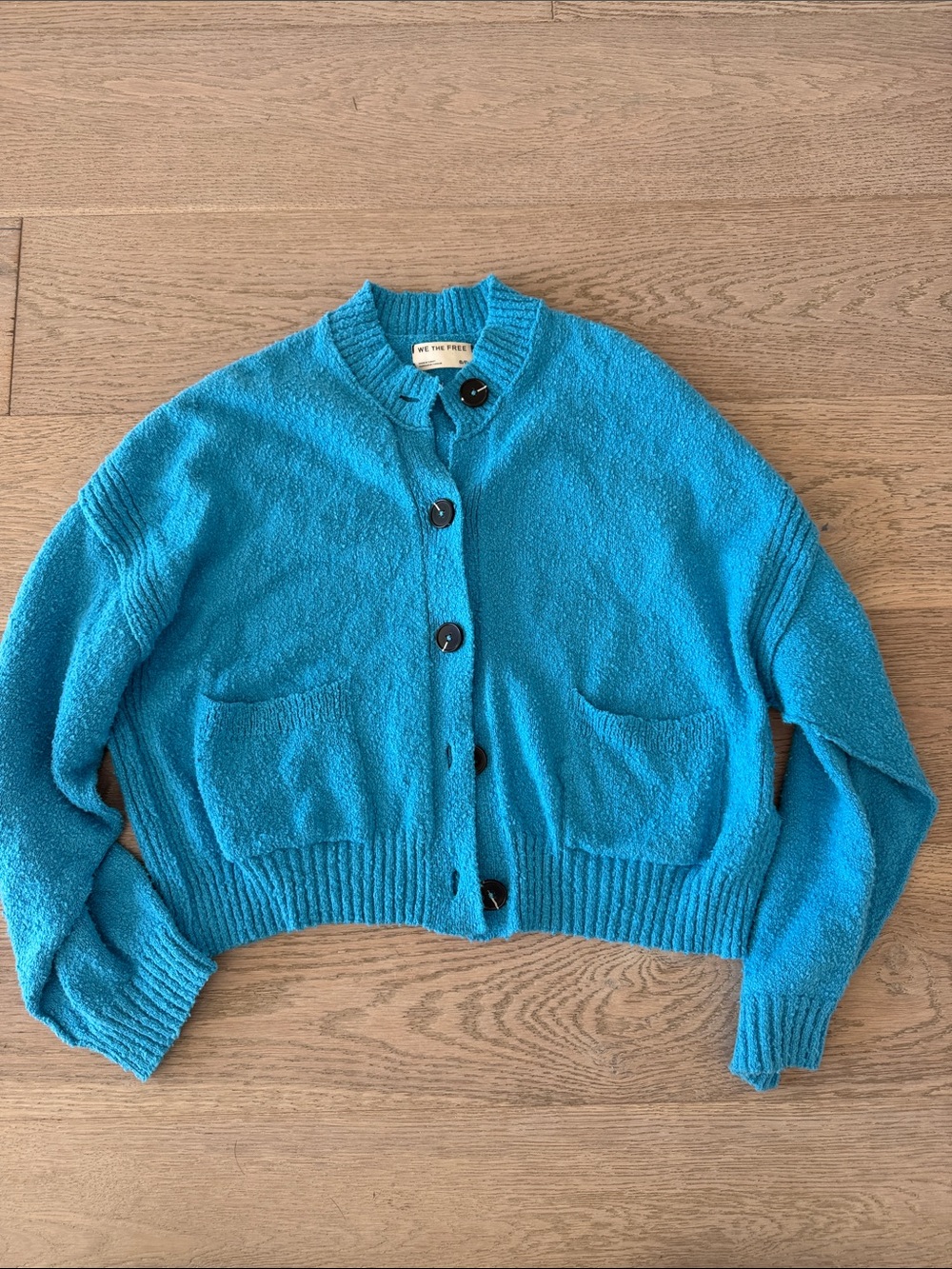 We The Free Teal Cropped Button-Up Cardigan